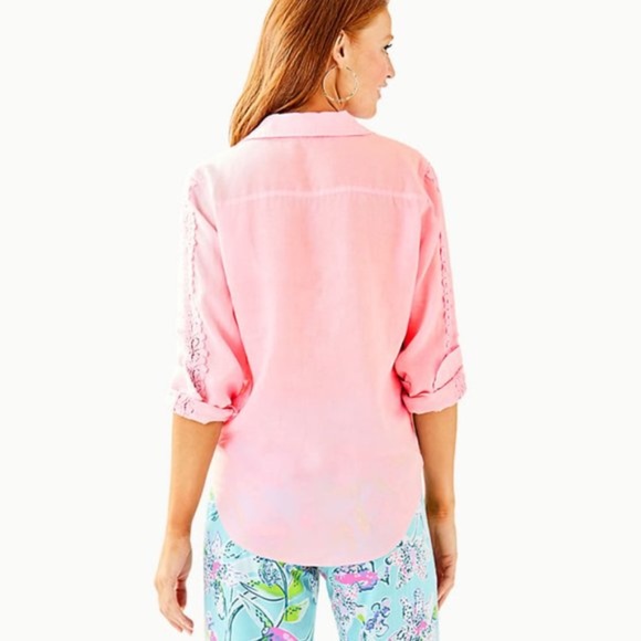 Lilly Pulitzer Sea View Button Down Shirt XXS Pink - Picture 3 of 12